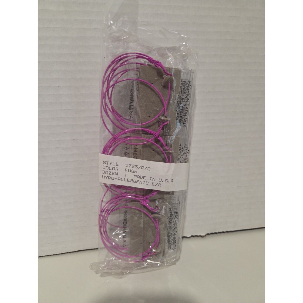Lot of 12. Hypoallergenic 2 INCH HOOP EARRINGS HOT PINK, made in USA